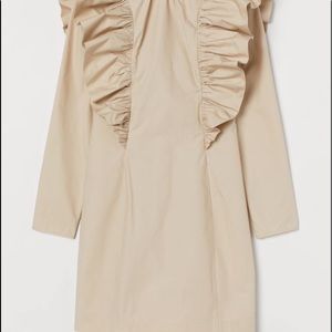 H& M light tan ruffle mini dress size m NEW With tags
